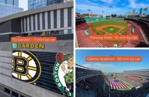 a collage of pictures of a baseball stadium at Upscale 4BR Penthouse with Gym & Parking near MGH & TUFTS in Boston
