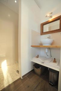 een badkamer met een wastafel en een spiegel bij La Rosace in Chartres