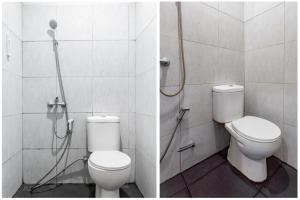 two pictures of a bathroom with a toilet and a shower at Hotel O Bidara Guest House Syariah in Mojokerto