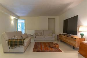 ein Wohnzimmer mit zwei Sofas und einem Flachbildfernseher in der Unterkunft Casa da Raposeira Douro Valley in Armamar