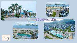 a collage of three pictures of a resort at Villa V3N05A Sonasea Vân Đồn in Cái Rồng