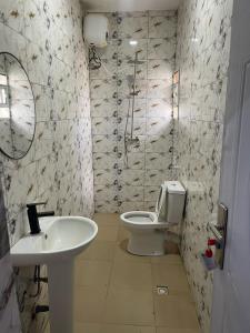 a bathroom with a toilet and a sink at The Platinum Apartment in Ibadan