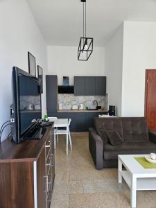 a living room with a couch and a table with a television at Apartamenty Wisełka in Wisełka