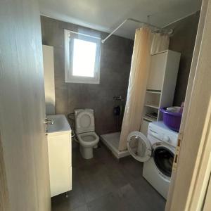 a small bathroom with a toilet and a washing machine at Villa ADAM in Artemida