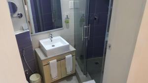 un bagno con lavandino e doccia di Scarlet Lodge a Lagos