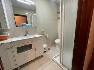 a bathroom with a sink and a toilet at Apartamento El Llerau Cangas de Onis in Cangas de Onís +11 photos