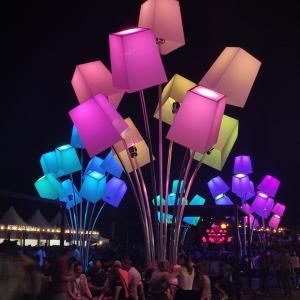 a group of purple and blue lights in the dark at Au nid carolo in Charleville-Mézières