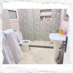 a bathroom with a toilet and a sink at 北京之夜华人民宿餐厅 chinese hotel in Banī Ghālib