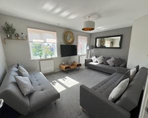 a living room with two couches and a television at Stylish 5BR Townhouse in Manor