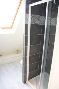ベルジュラックにあるDuplex Deux Chambresのバスルーム(ガラスドア付きのシャワー付)