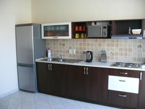 a kitchen with a stainless steel refrigerator and a sink at Aquasleep II in Veľký Meder