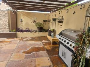 a kitchen with a stove and some potted plants at Baleares 2907 in Chihuahua