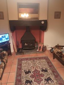 a living room with a fireplace and a tv at Happy Homes in Plouyé