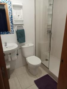 a bathroom with a toilet and a sink and a shower at Alojamientos Playa Centro Corralejo 1 in Corralejo