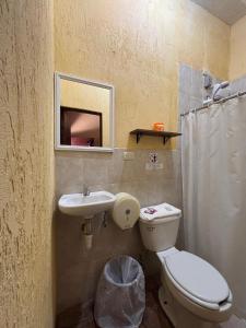 a bathroom with a toilet and a sink at Hotel Chilero Y Café in Antigua Guatemala