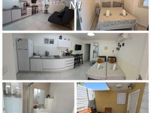 two pictures of a kitchen and a living room and a kitchen and a living room at Neviot in Eilat
