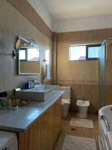 a bathroom with a sink and a toilet at Casa Shpresë - The Traditional Suite in Tirana