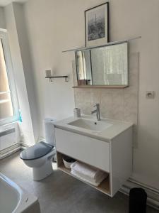 a bathroom with a white sink and a toilet at Appartement cosy centre-ville in Falaise