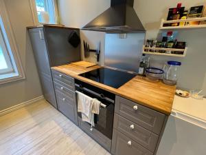 a kitchen with a sink and a stove at Staymate 15 minutes from Barcode in Oslo +1 photo