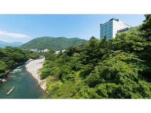 a view of a river with trees and a building at Kinugawa Park Hotels - Vacation STAY 96213v in Nikko +12 photos