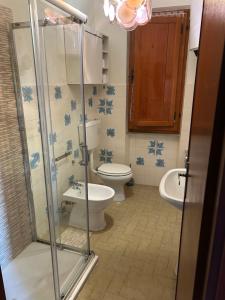 a bathroom with a toilet and a shower at Splendida vista in Marciaso