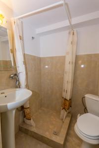 a bathroom with a toilet and a sink at Pensiunea Sapte Pini in 2 Mai