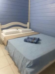 Sol Mar Hostel في Santo Agostinho: سريرين في غرفة ذات جدار أزرق +40 صورة