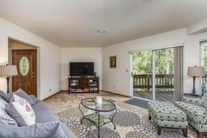 un salon avec un canapé et une télévision dans l'établissement Miner's Claim - Home with 2 Decks & Pool, à Groveland