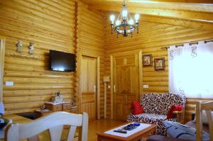 un soggiorno con divano e TV in una cabina di villa pereza 2 a Casas de Roldán