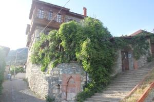 an old stone building with ivy growing on it at Altın Çeşmeli Konak in Altınoluk