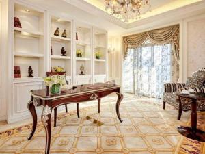 a home office with a desk and a chandelier at Country Garden Phoenix Hotel Yunfu in Yunfu