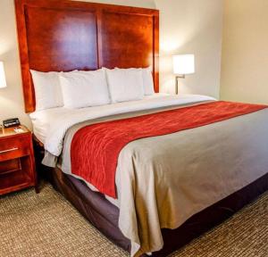 a bedroom with a large bed with a wooden headboard at Comfort Inn Bessemer Birmingham South in Bessemer +74 photos