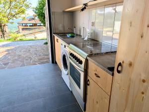 a kitchen with a stove and a dishwasher at Apartment Senik in Grgar