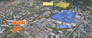 une carte d'une ville avec différents bâtiments dans l'établissement The Evergreen Apartment 1BR - Romexpo, Piața Presei, à Bucarest