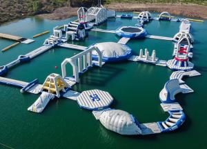 a bunch of water slides and rides in the water at Dyers Meadows Camping in Parkham