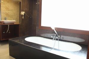 a bathroom with a sink and a bath tub at Hotel Blu Horizon in Port Blair