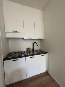 レッコにあるComo lake apartament with private parkingの白いキャビネットとシンクのあるキッチン +6枚の写真