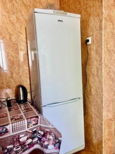 a white refrigerator in a kitchen next to a wall at SOPHIE GuestHouse in Grigoleti