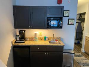 a kitchen counter with a sink and a microwave at Laidback n Lazy at Landmark Resort in Myrtle Beach