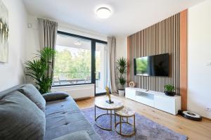 TV a/nebo společenská místnost v ubytování Luxury 1BDR apt only 8 min to Dancing House