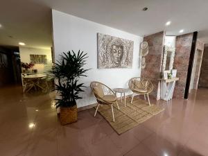 a room with two chairs and a table and a plant at Hostal Residencia Cardona in Arrecife