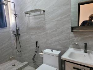 Wintana Apartments Kigali في كيغالي: حمام مع دش ومرحاض ومغسلة +22 صورة