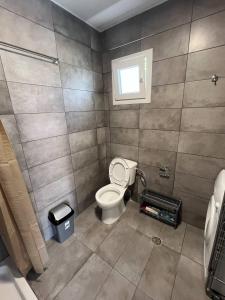 a small bathroom with a toilet and a window at Seaside Apartment in Tsonia in Tsonia +25 photos