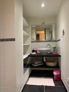 a bathroom with a sink and a mirror at Suite parentale de Laudacieuse in Cazouls-lès-Béziers