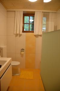 ein Bad mit einem WC und einem Fenster in der Unterkunft Ferienwohnung Grössenberg in Weißkirchen in Steiermark