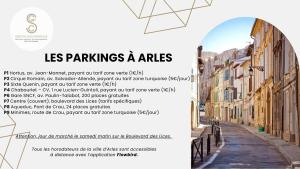 a flyer for a street with an arch and a building at La Joliette Arles centre in Arles