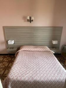 Un dormitorio con una cama grande con dos lámparas. en Hotel Les Calanques, en Piana