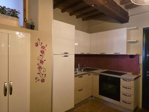 a kitchen with a refrigerator and a counter top at Casa Olivia in Castelfiorentino