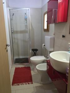 a bathroom with a shower and a toilet and a sink at Casa Olivia in Castelfiorentino