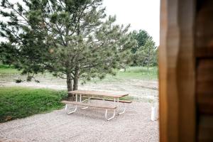 ein Picknicktisch neben einem Baum in der Unterkunft Stunning Wooden Cabin Nestled Amidst Trees in Rapid City, South Dakota in Rockerville + 4 Fotos